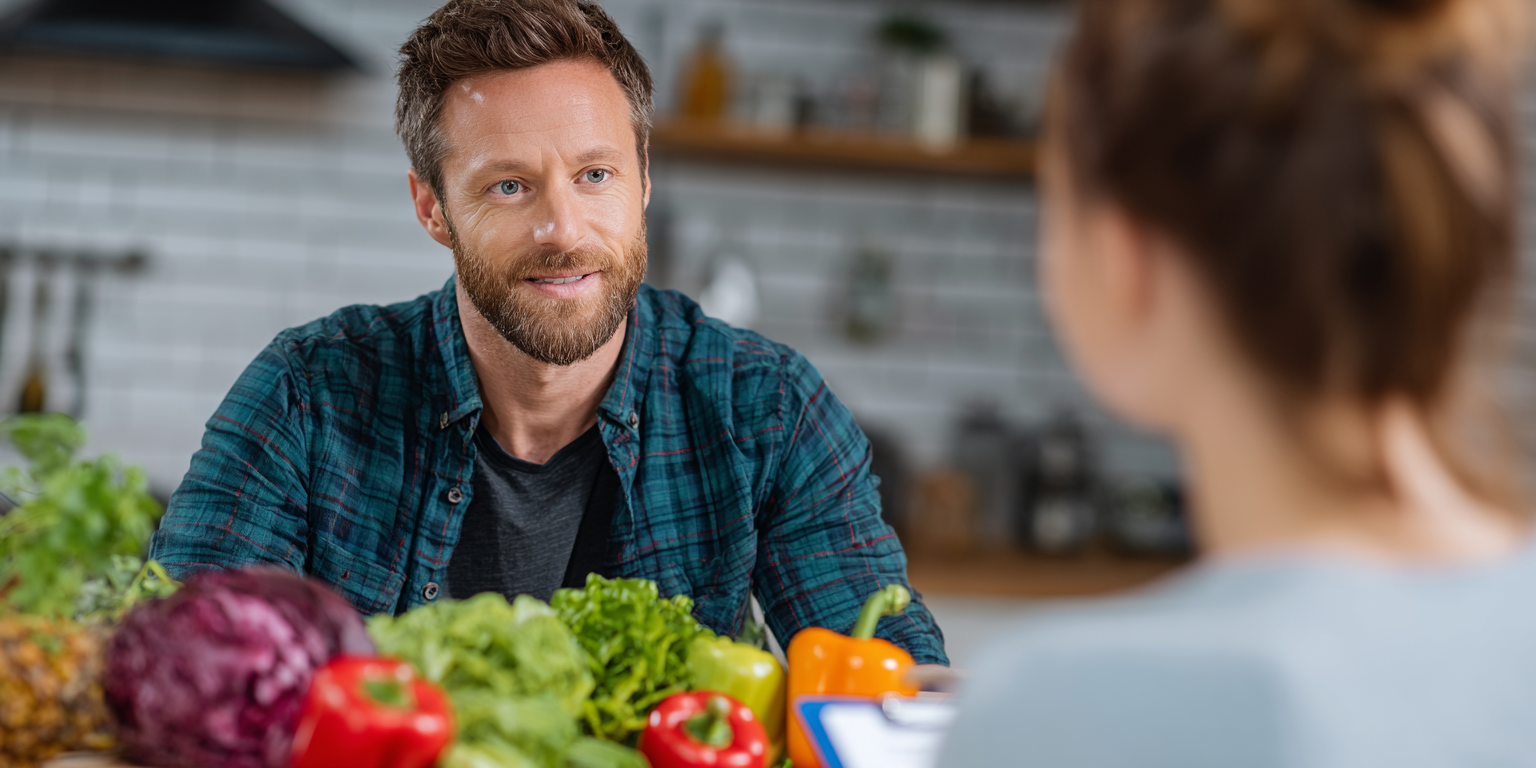 нутріціолог перевіряє продукти клієнта і надає консультацію стосовно здорових продуктів